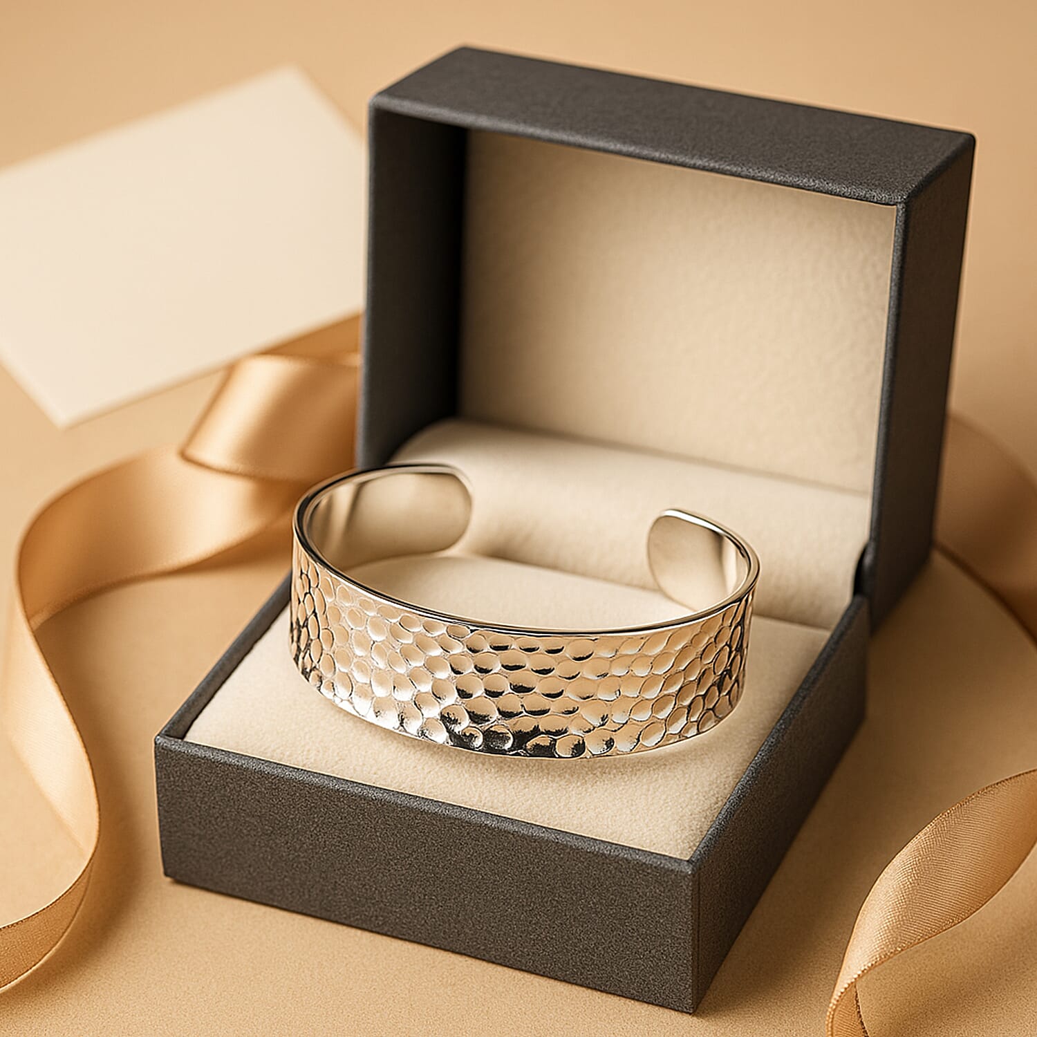 Royal Bali Collection - Handmade Hammered Cuff Bangle (Size - 7) in Sterling Silver, Silver Wt. 23.45 Gms.