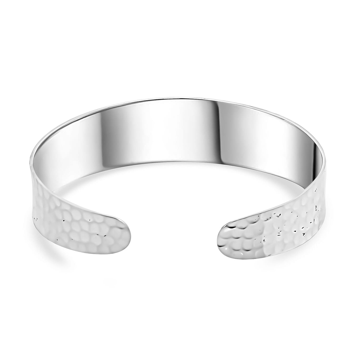 Royal Bali Collection - Handmade Hammered Cuff Bangle (Size - 7) in Sterling Silver, Silver Wt. 23.45 Gms.