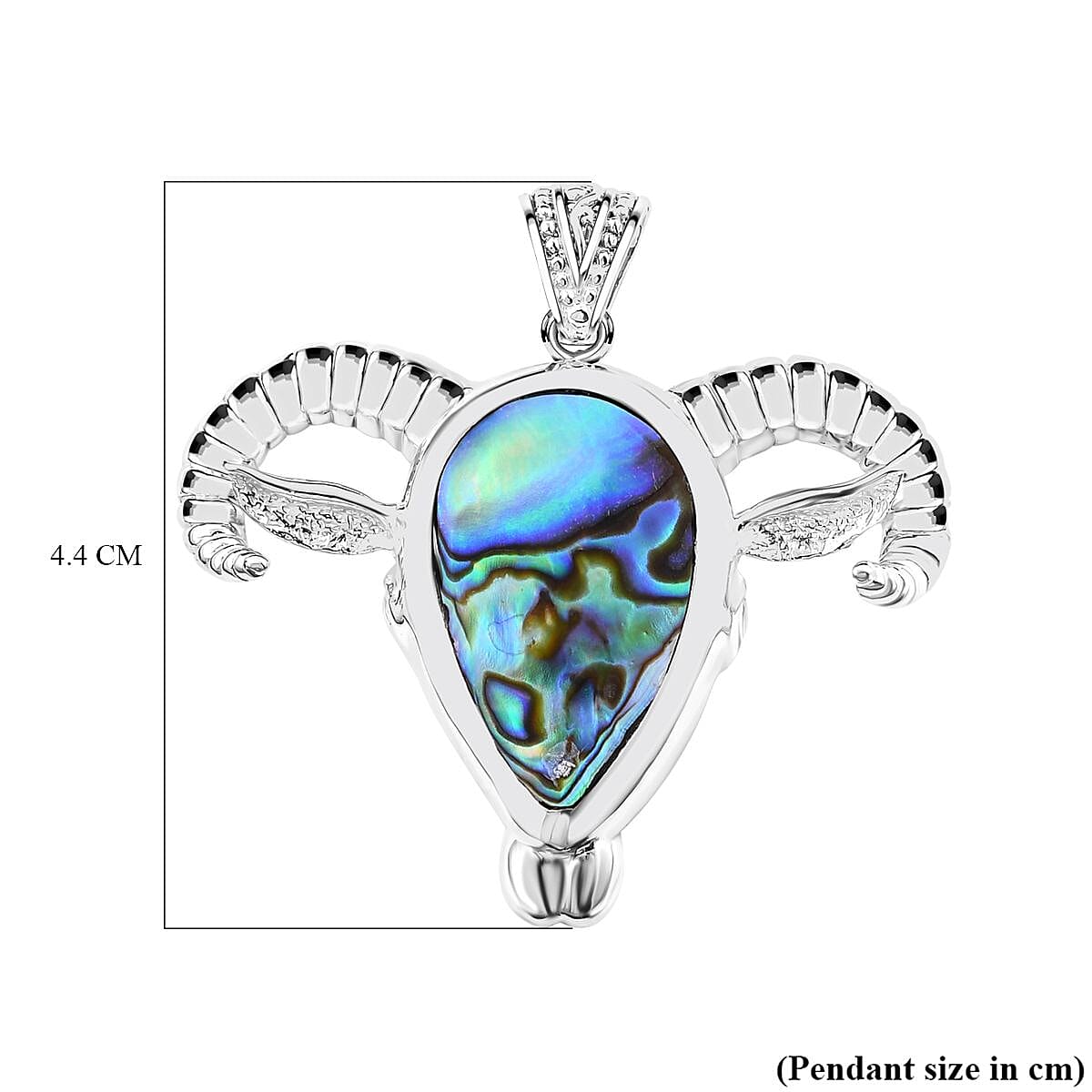 Abalone Shell Ram Head Pendant in Sterling Silver 6.00 Ct, Silver Wt. 9.65 GM