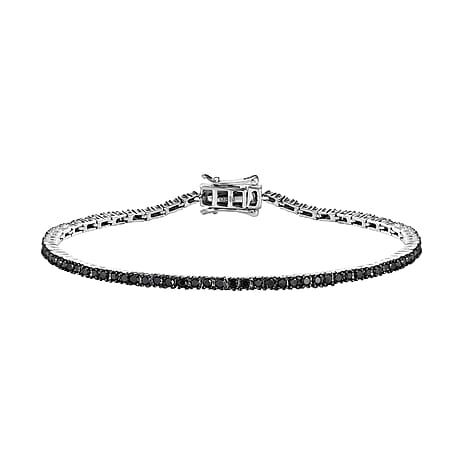 Black Diamond Tennis Bracelet (Size - 7.5) with GB Lock Box in Platinum Overlay Sterling Silver 2.00 Ct, Silver Wt. 6.61 Gms.