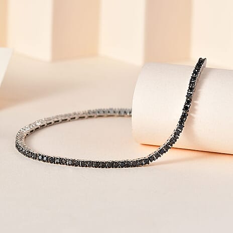 Black Diamond Tennis Bracelet (Size - 7.5) with GB Lock Box in Platinum Overlay Sterling Silver 2.00 Ct, Silver Wt. 6.61 Gms.