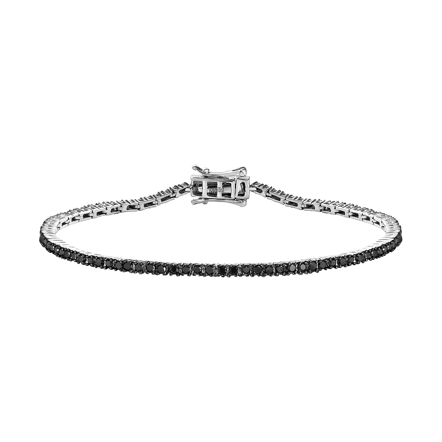 Black Diamond Tennis Bracelet (Size - 7.5) with GB Lock Box in Platinum Overlay Sterling Silver 2.00 Ct, Silver Wt. 6.61 Gms.