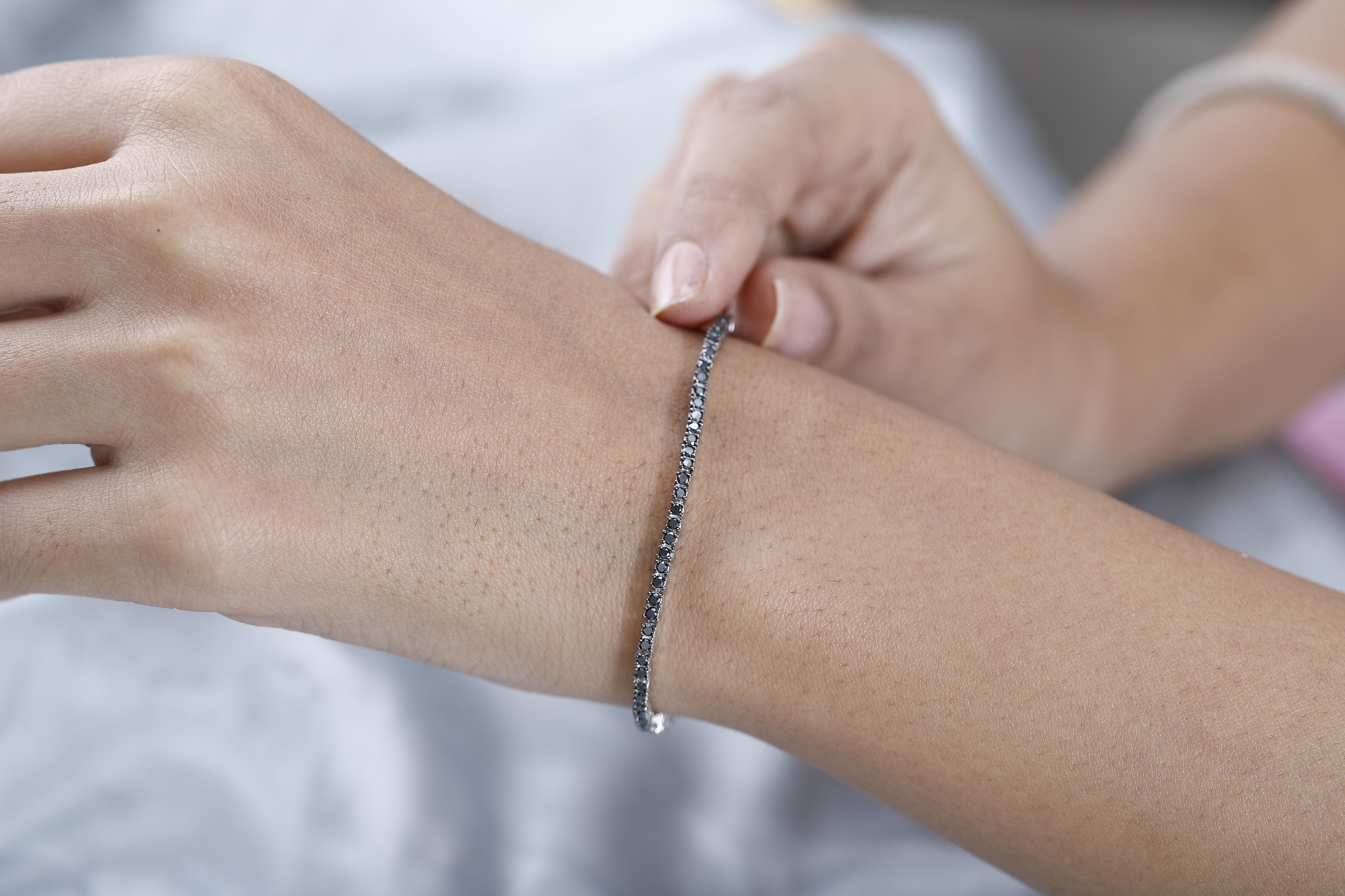 Black Diamond Tennis Bracelet (Size - 7.5) with GB Lock Box in Platinum Overlay Sterling Silver 2.00 Ct, Silver Wt. 6.61 Gms.