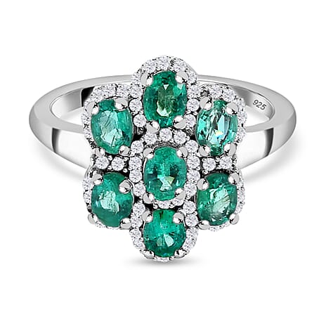 Collectors Edition- AAA Gemfields Emerald Natural White Zircon Cocktail Ring in Platinum Overlay Sterling Silver 1.45 Ct Collectors Edition- AAA Gemfields Emerald Natural White Zircon Cocktail Ring in Platinum Overlay Sterling Silver 1.45 Ct
