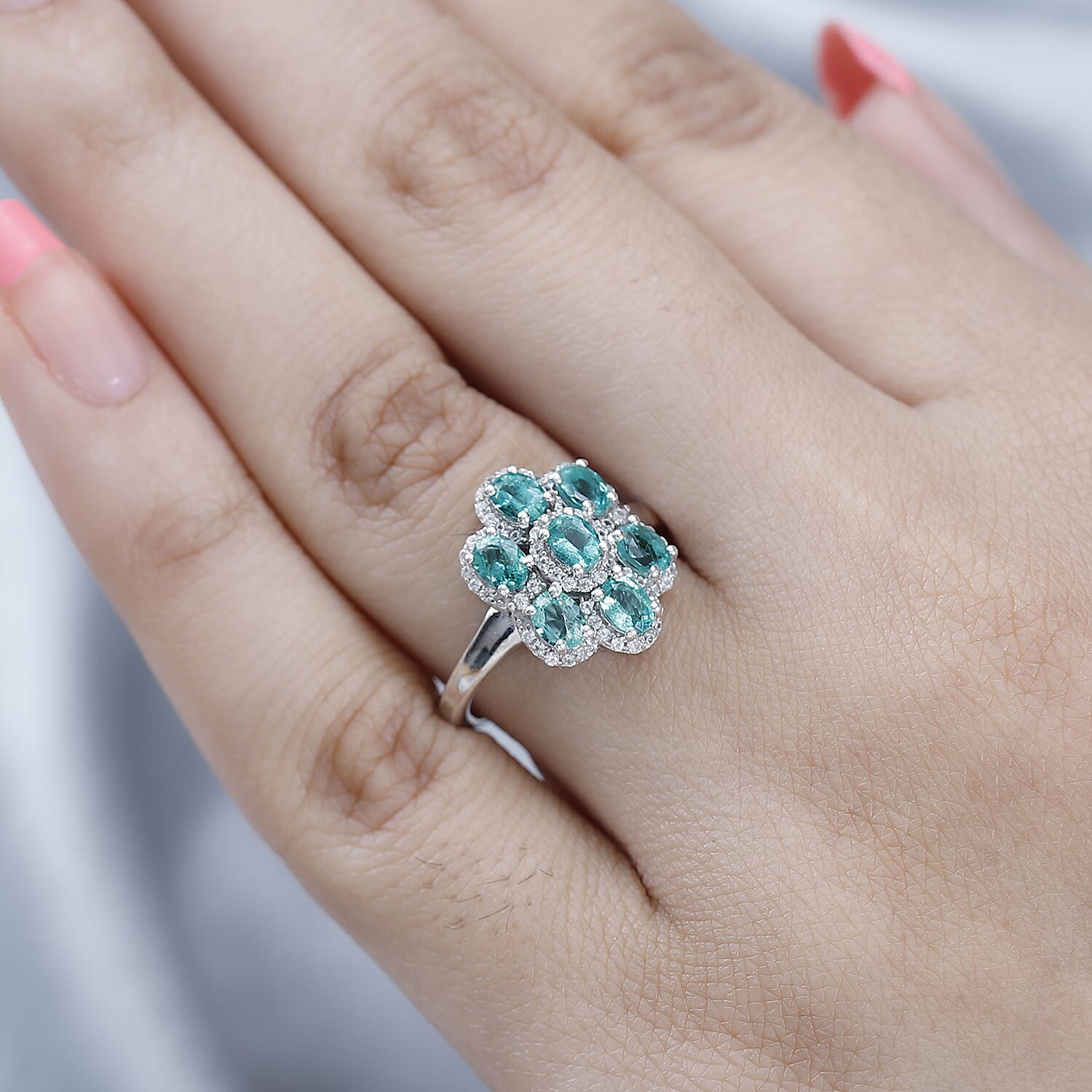 Collectors Edition- AAA Gemfields Emerald Natural White Zircon Cocktail Ring in Platinum Overlay Sterling Silver 1.45 Ct