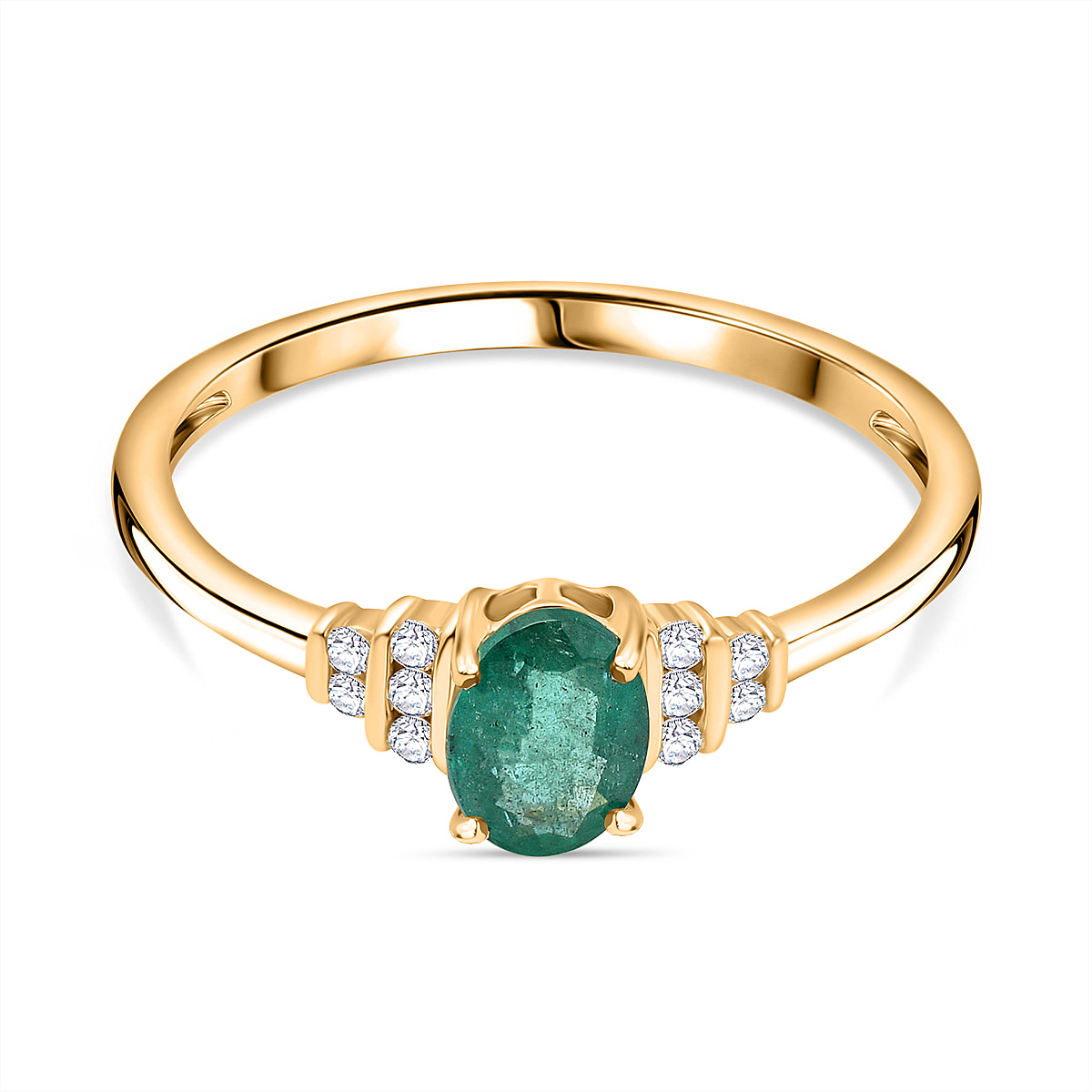9K Yellow Gold Zambian Emerald & Moissanite Ring