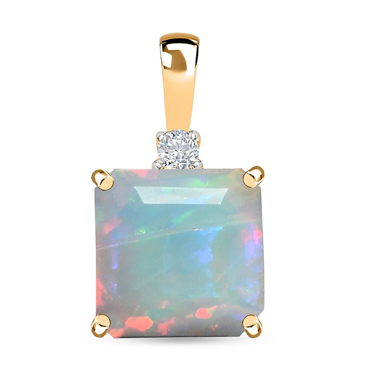 9K Yellow Gold Ethiopian Welo Opal & Moissanite Pendant 2.94 Ct