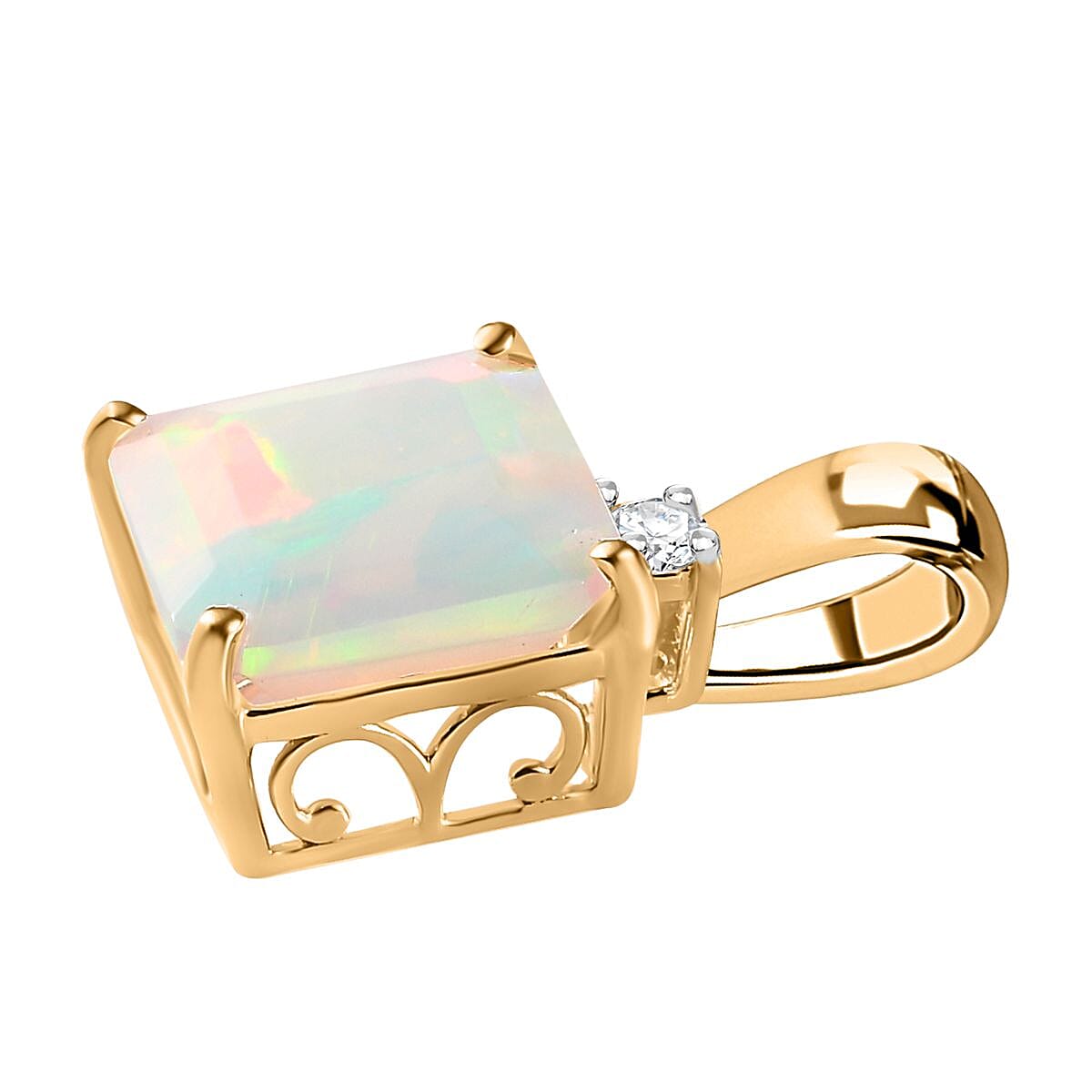 9K Yellow Gold Ethiopian Welo Opal & Moissanite Pendant 2.94 Ct