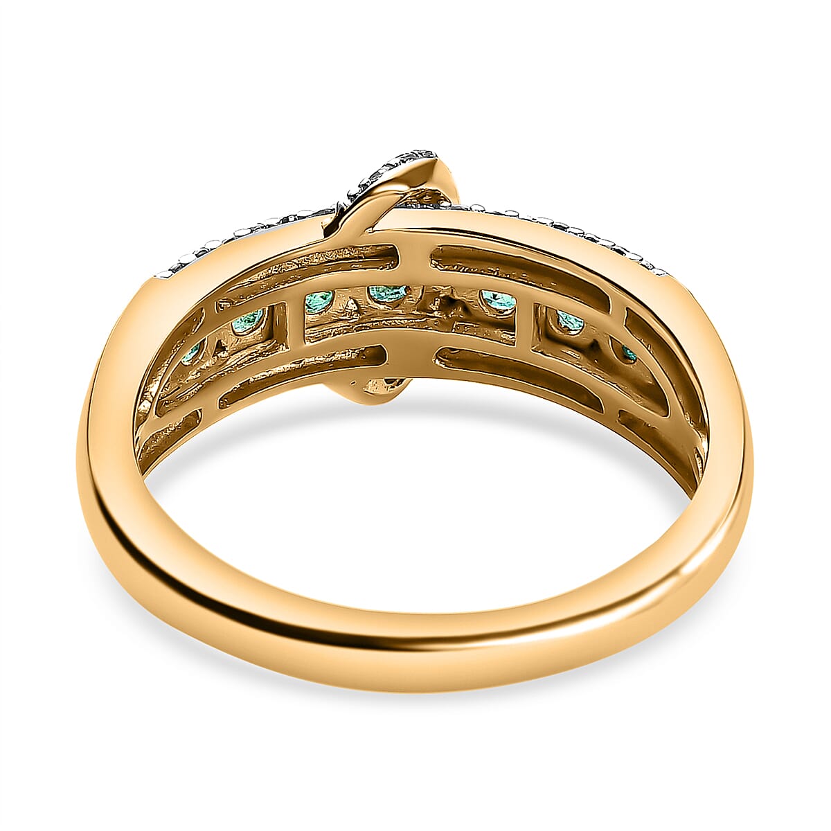 AAA Gemfields Emerald & Natural Zircon Ring in 18K Yellow Gold Vermeil Plated Sterling Silver