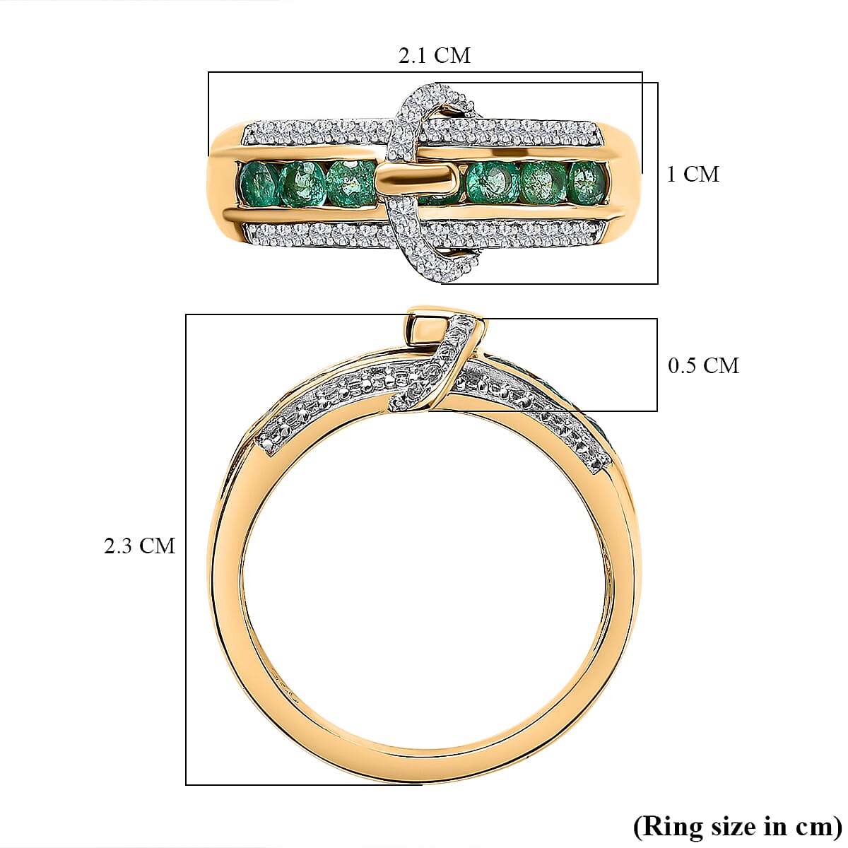 AAA Gemfields Emerald & Natural Zircon Ring in 18K Yellow Gold Vermeil Plated Sterling Silver