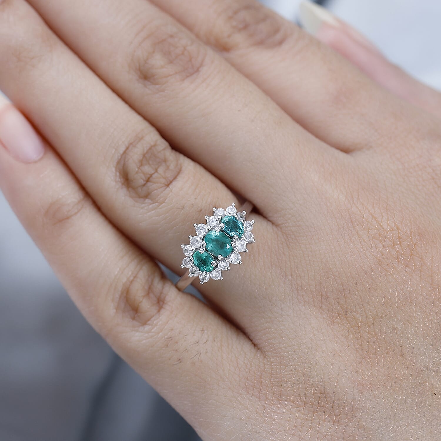AAA Gemfields Emerald & Natural Zircon Ring in Platinum Overlay Sterling Silver 1.26 Ct.