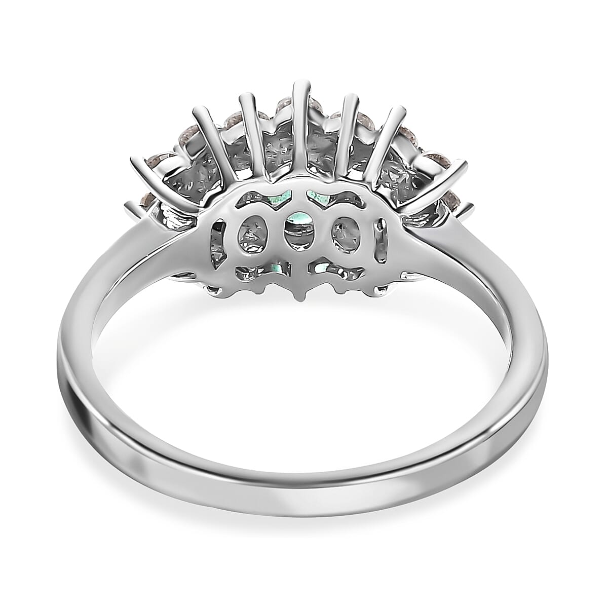 AAA Gemfields Emerald & Natural Zircon Ring in Platinum Overlay Sterling Silver 1.26 Ct.