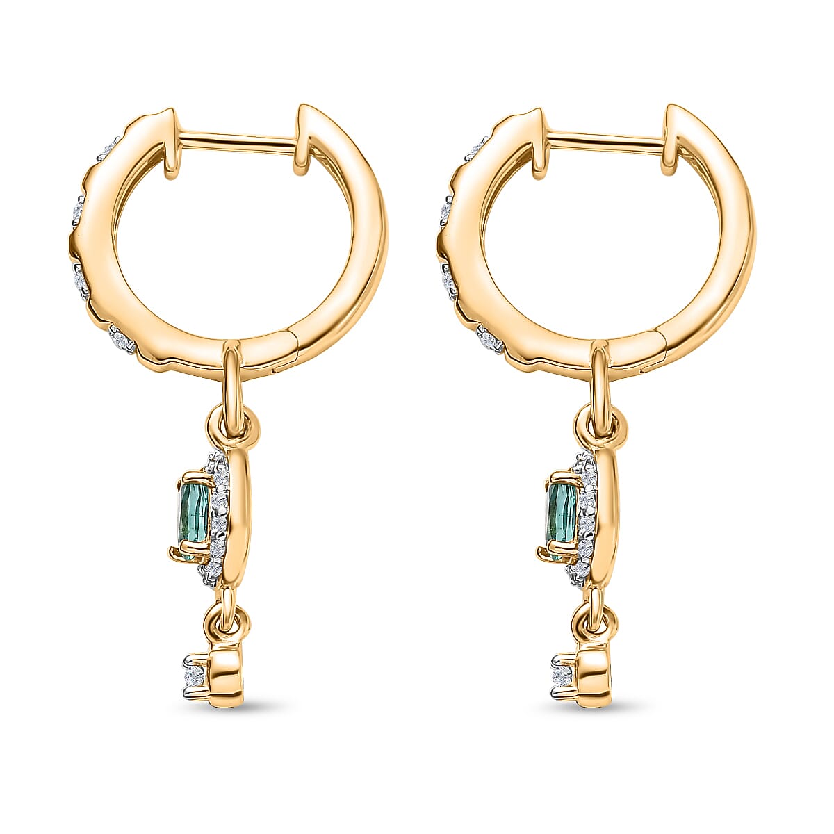AAA Gemfields Emerald & Natural Zircon Dangling Hoop Earrings in 18K Yellow Gold Vermeil Plated Sterling Silver