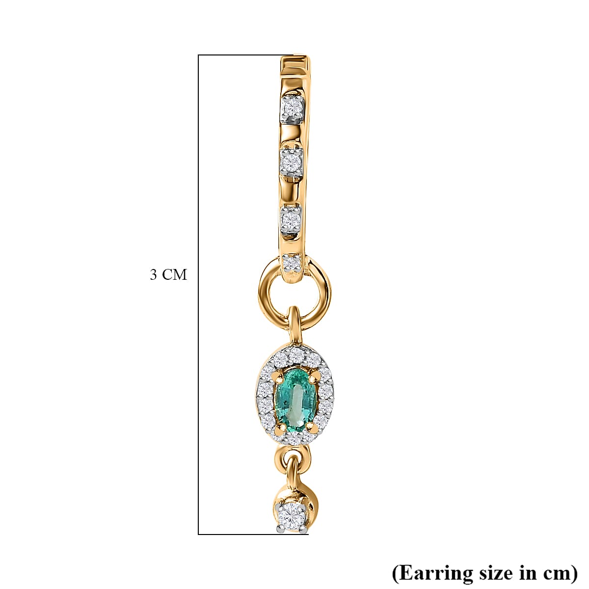 AAA Gemfields Emerald & Natural Zircon Dangling Hoop Earrings in 18K Yellow Gold Vermeil Plated Sterling Silver