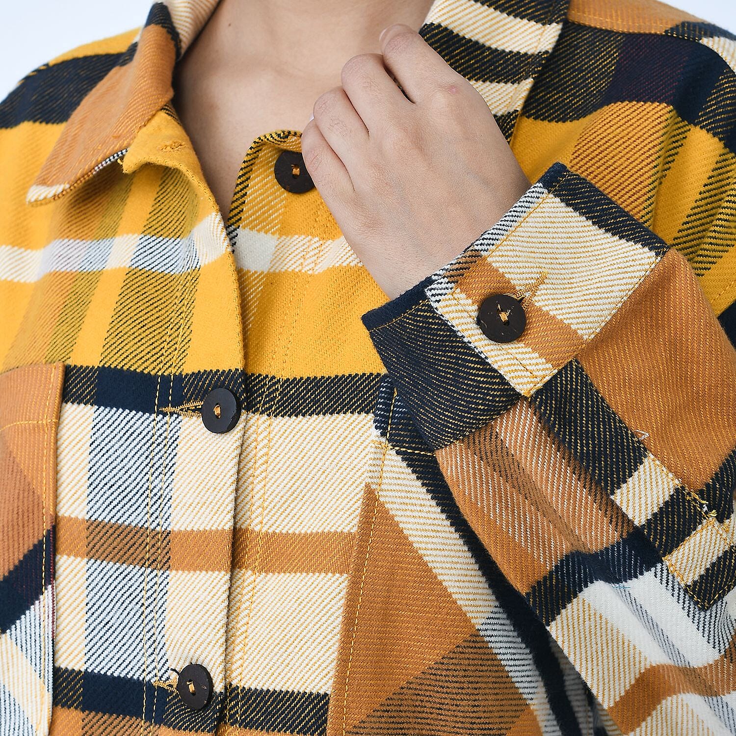 Closeout Deal - 100% Cotton Check Shacket With Two Pockets - Brown & Black