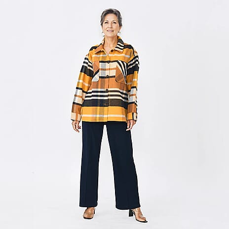 Tamsy 100% Cotton Checker Shacket With Two Pockets (Size XXL) - Brown - Black