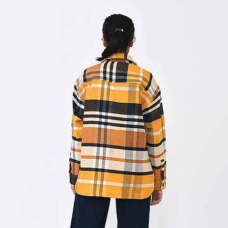 Tamsy 100% Cotton Checker Shacket With Two Pockets (Size XXL) - Brown - Black