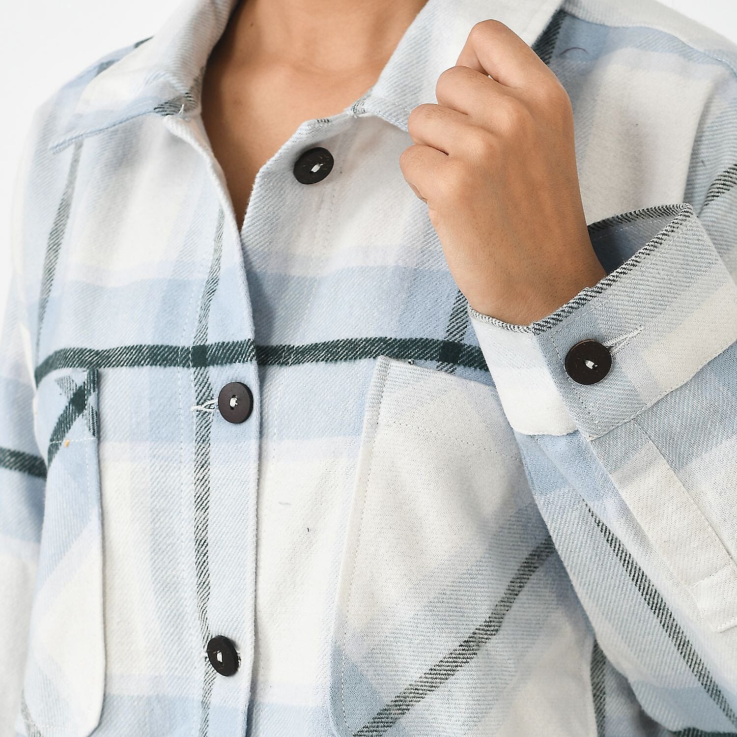 Closeout Deal - 100% Cotton Check Shacket With Two Pockets - Brown & Black