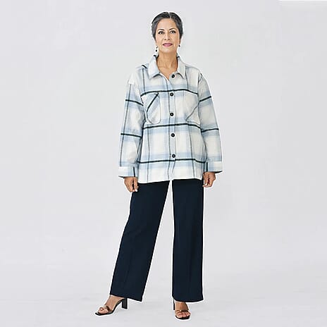 Tamsy Cotton Check Jacket (Size - M) - Light Blue & Off White