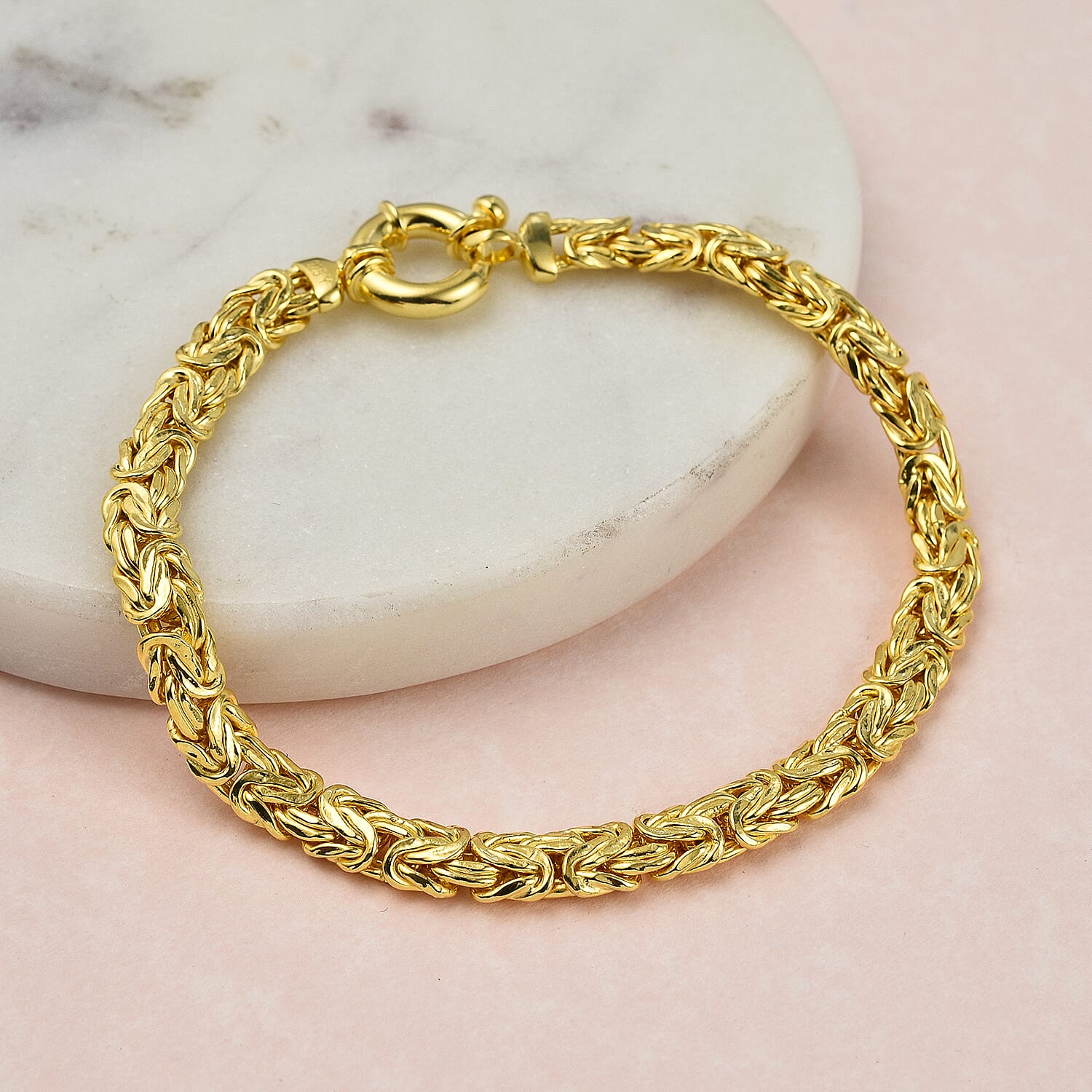 Handcrafted Yellow Gold Overlay Sterling Silver Byzantine Bracelet (Size - 7.5)