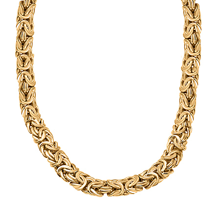 18K Yellow Gold Overlay Plating Sterling Silver Byzantine Necklace (Size - 20), Silver Wt. 34.5 Gms