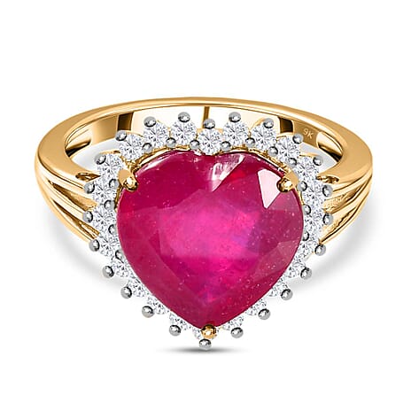 9K Yellow Gold AA Fissure Filled Ruby , Moissanite Main Stone With Side Stone Ring 7.12 ct, Gold Wt. 2.47 Gms 7.105 Ct. 9K Yellow Gold AA Fissure Filled Ruby , Moissanite Main Stone With Side Stone Ring 7.12 ct, Gold Wt. 2.47 Gms 7.105 Ct.