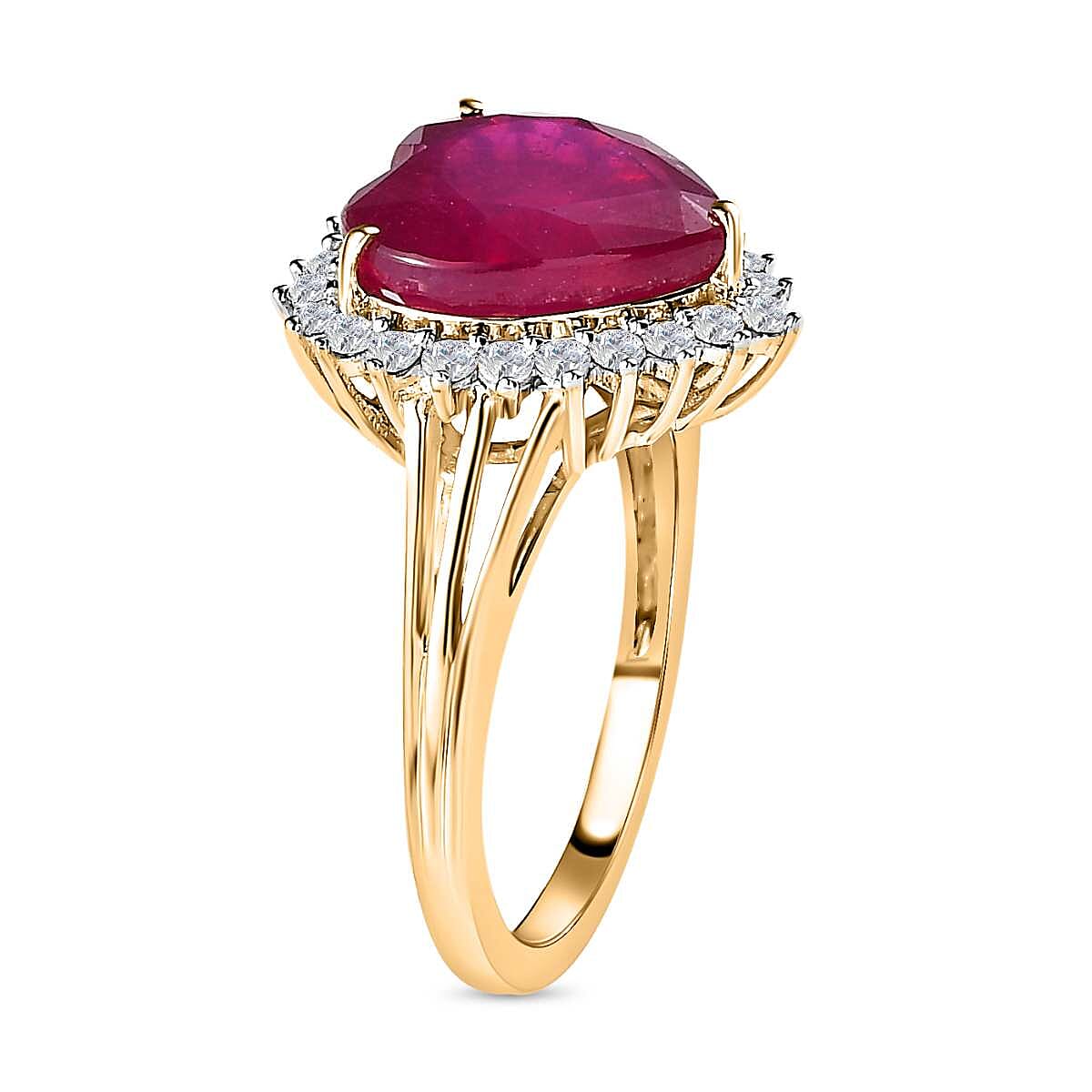 9K Yellow Gold African Ruby & Moissanite Heart Ring 7.12 Ct. Gold Wt. 2.30 Gms