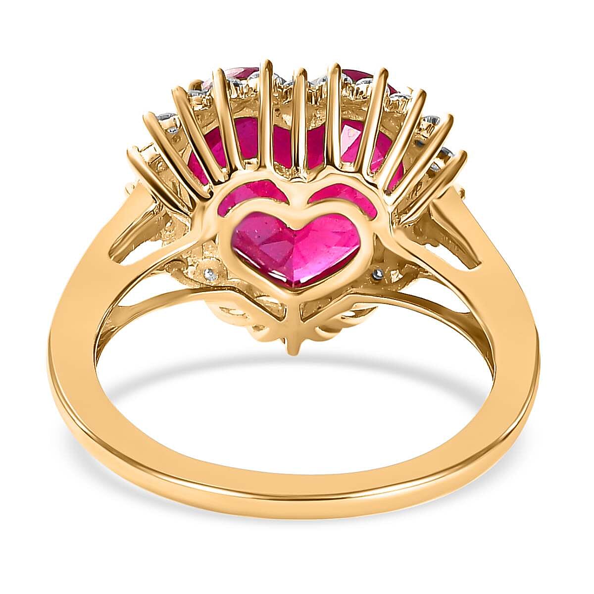 9K Yellow Gold African Ruby & Moissanite Heart Ring 7.12 Ct. Gold Wt. 2.30 Gms