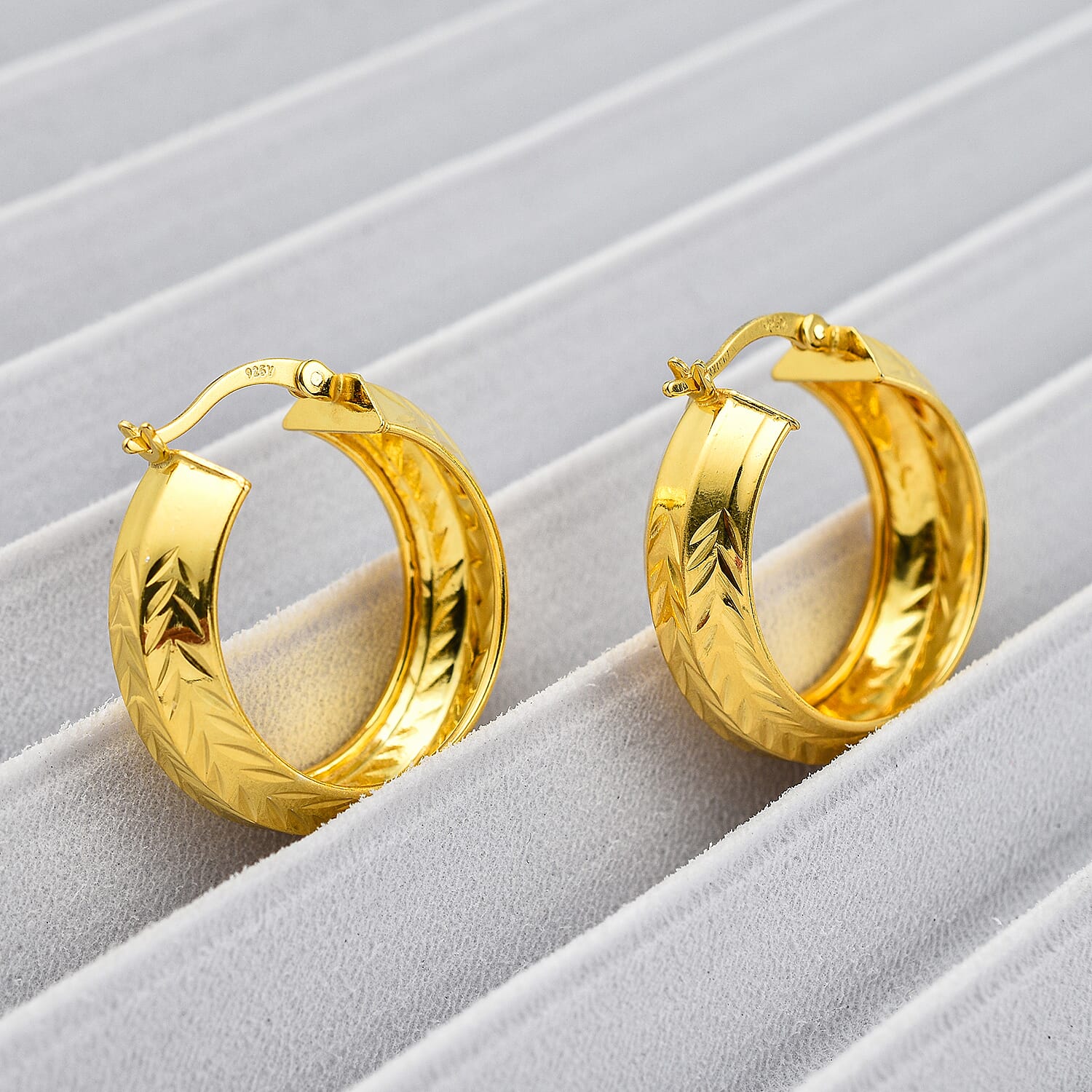 NY Closeout - Yellow Gold Overlay Sterling Silver Diamond-Cut Hoop Earrings