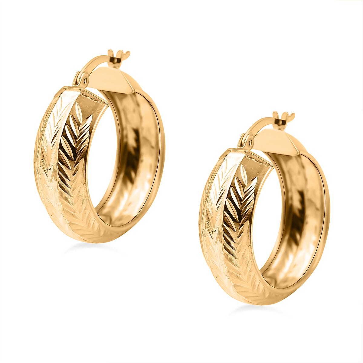 NY Closeout - Yellow Gold Overlay Sterling Silver Diamond-Cut Hoop Earrings