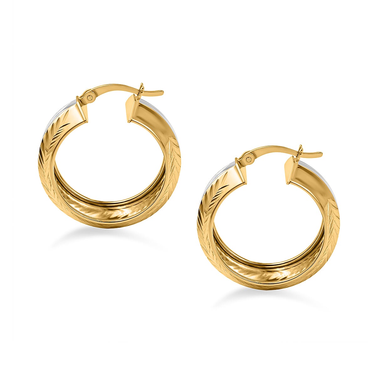 NY Closeout - Three Tone (Yellow-Rose-White) Sterling Silver Diamond-Cut Hoop Earrings