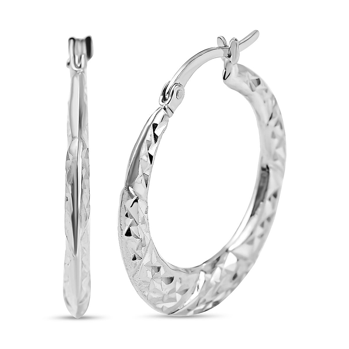 Designer Inspired-Sterling Silver Diamond Cut Hoop Earrings