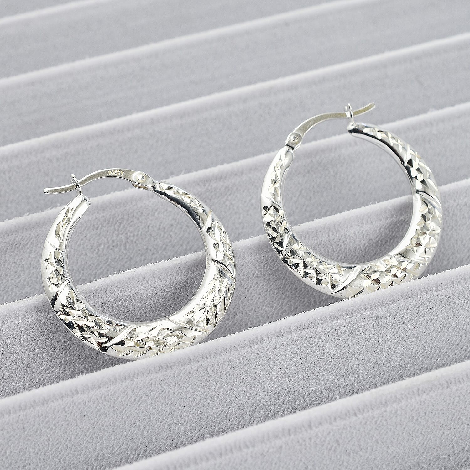 Designer Inspired-Sterling Silver Diamond Cut Hoop Earrings
