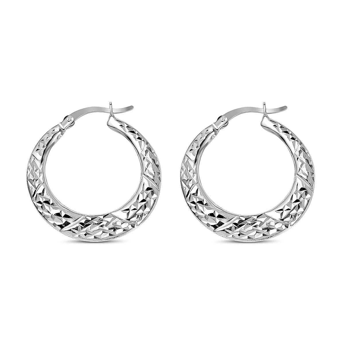 Designer Inspired-Sterling Silver Diamond Cut Hoop Earrings