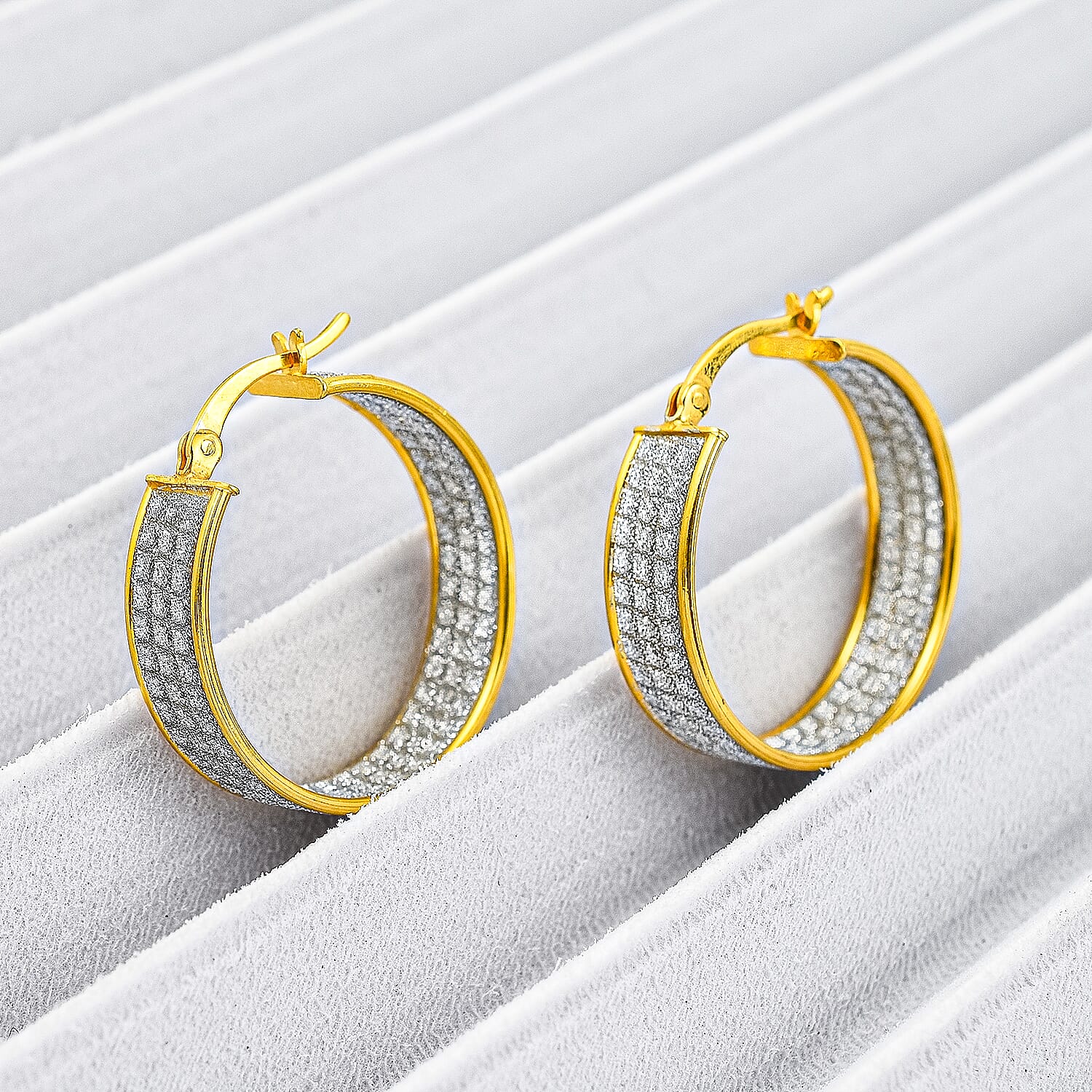 New York Close Out - Designer Diamond Cut Gold Overlay Sterling Silver Hoop Earrings
