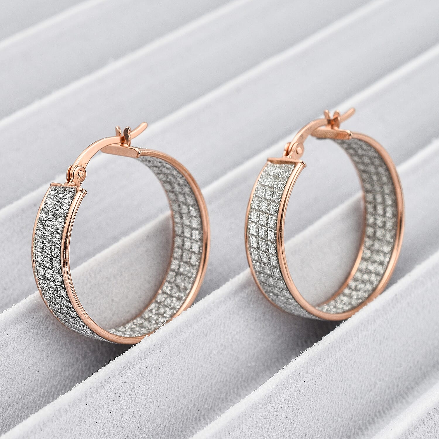 New York Close Out - Designer Diamond Cut Rose Gold Overlay Sterling Silver Hoop Earrings