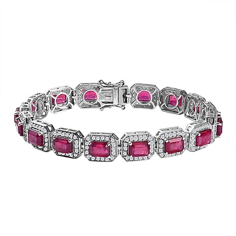 Tucson Special - Doorbuster - Premium Quality African Ruby & Natural Zircon Bracelet (Size - 7.5) in Platinum Overlay Sterling Silver 29.05 Ct, Silver Wt. 18.45 Gms