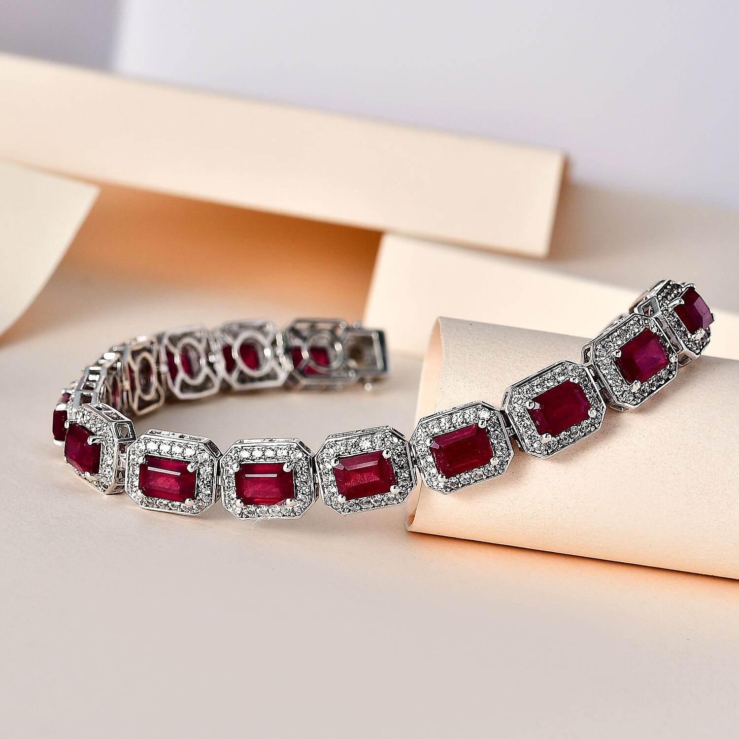 Tucson Special - Doorbuster - Premium Quality African Ruby & Natural Zircon Tennis Bracelet (Size - 7) in Platinum Overlay Sterling Silver 27.10 Ct, Silver Wt. 17.67 Gms