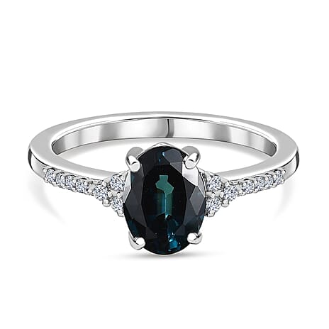 Rhapsody  950 Platinum  AAAA  Indicolite   White Diamond  EF, VS Main Stone With Side Stone Ring 1.30 ct,  Platinum Wt. 4.33 Gms  1.300  Ct.