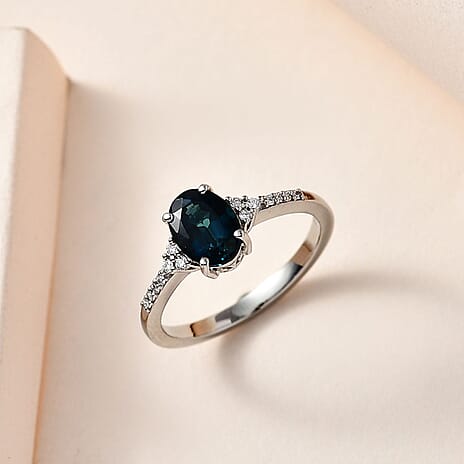 Rhapsody  950 Platinum  AAAA  Indicolite   White Diamond  EF, VS Main Stone With Side Stone Ring 1.30 ct,  Platinum Wt. 4.33 Gms  1.300  Ct.
