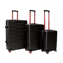 Set of 3 Bordlite Premium Hard Shell Suitcase with 360-Degree Spinning Wheels - Black