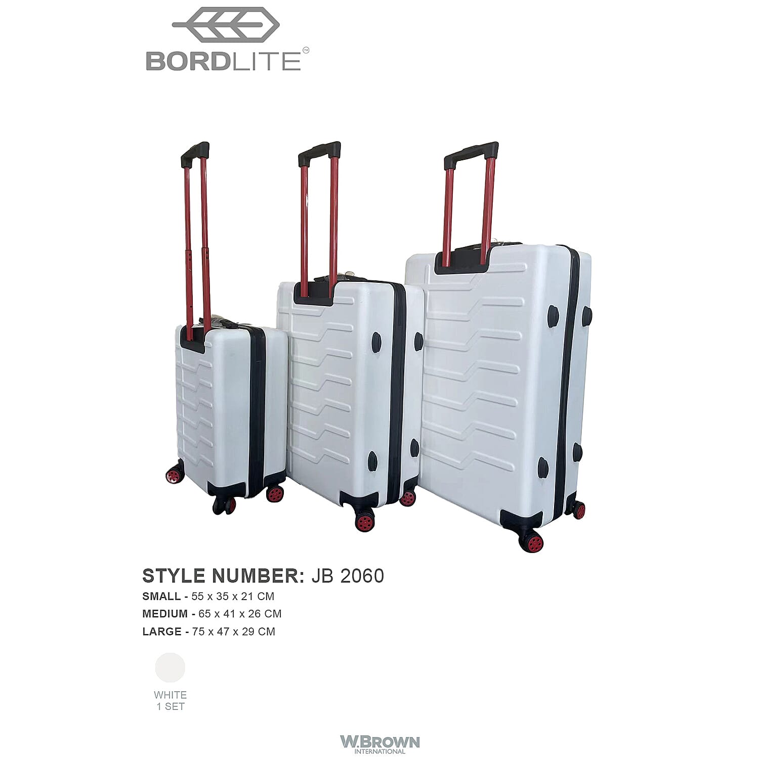 Set of 3 Bordlite Premium Hard Shell Suitcase with 360-Degree Spinning Wheels - White