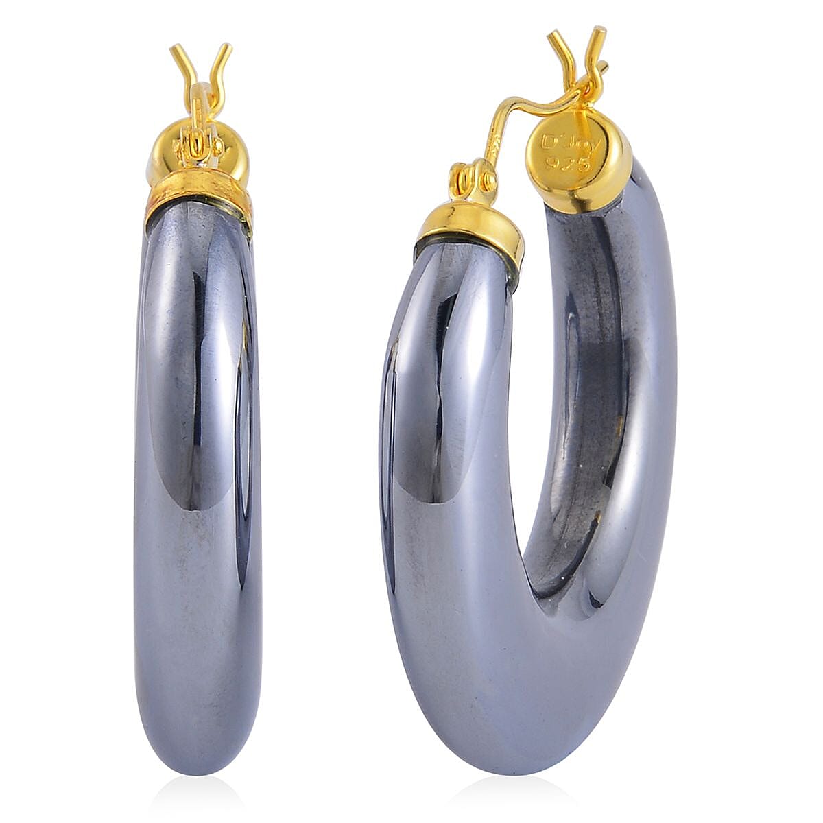 Terahertz Hoop Earrings in Yellow Gold Overlay Sterling Silver 63.70 Ct.