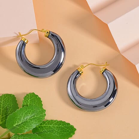 Terahertz Hoop Earrings in Yellow Gold Overlay Sterling Silver 63.70 Ct.