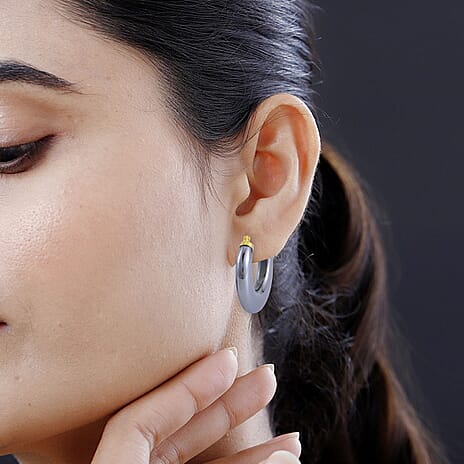 Terahertz Hoop Earrings in Yellow Gold Overlay Sterling Silver 63.70 Ct.