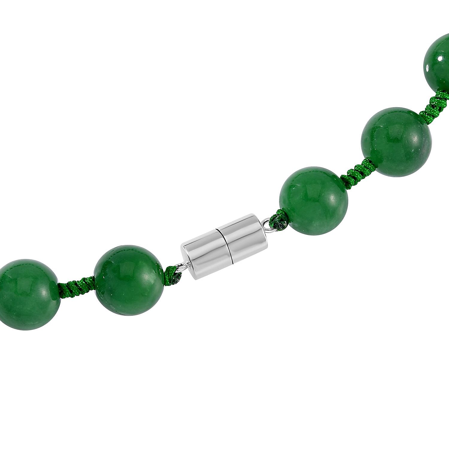 Limited Edition - Hand Carved Green Jade Necklace (Size - 20) in Rhodium Overlay Sterling Silver 460.70 Ct.