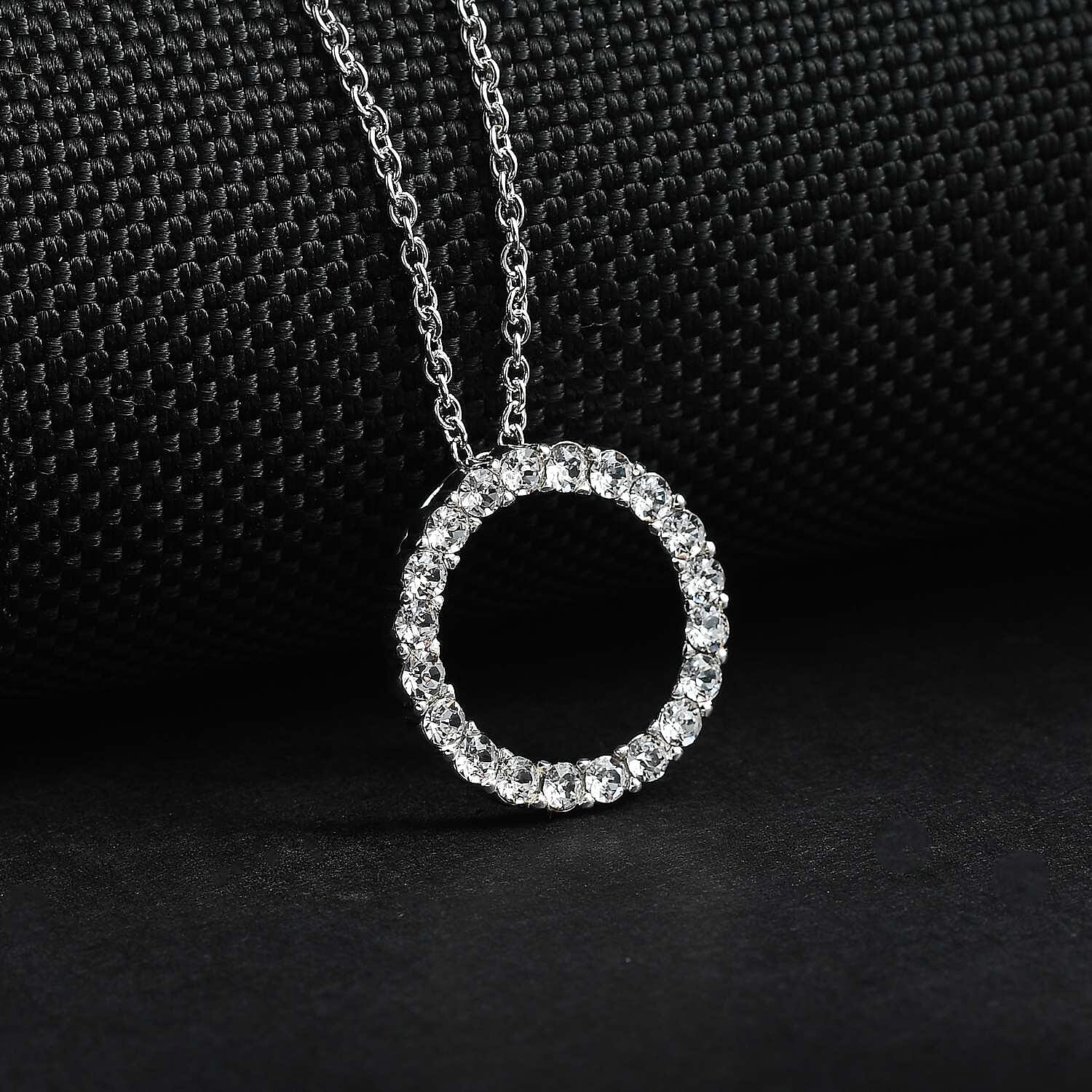  White Finest Crystal Circle Pendant in Platinum Overlay Sterling Silver 0.80 ct 0.800 Ct.