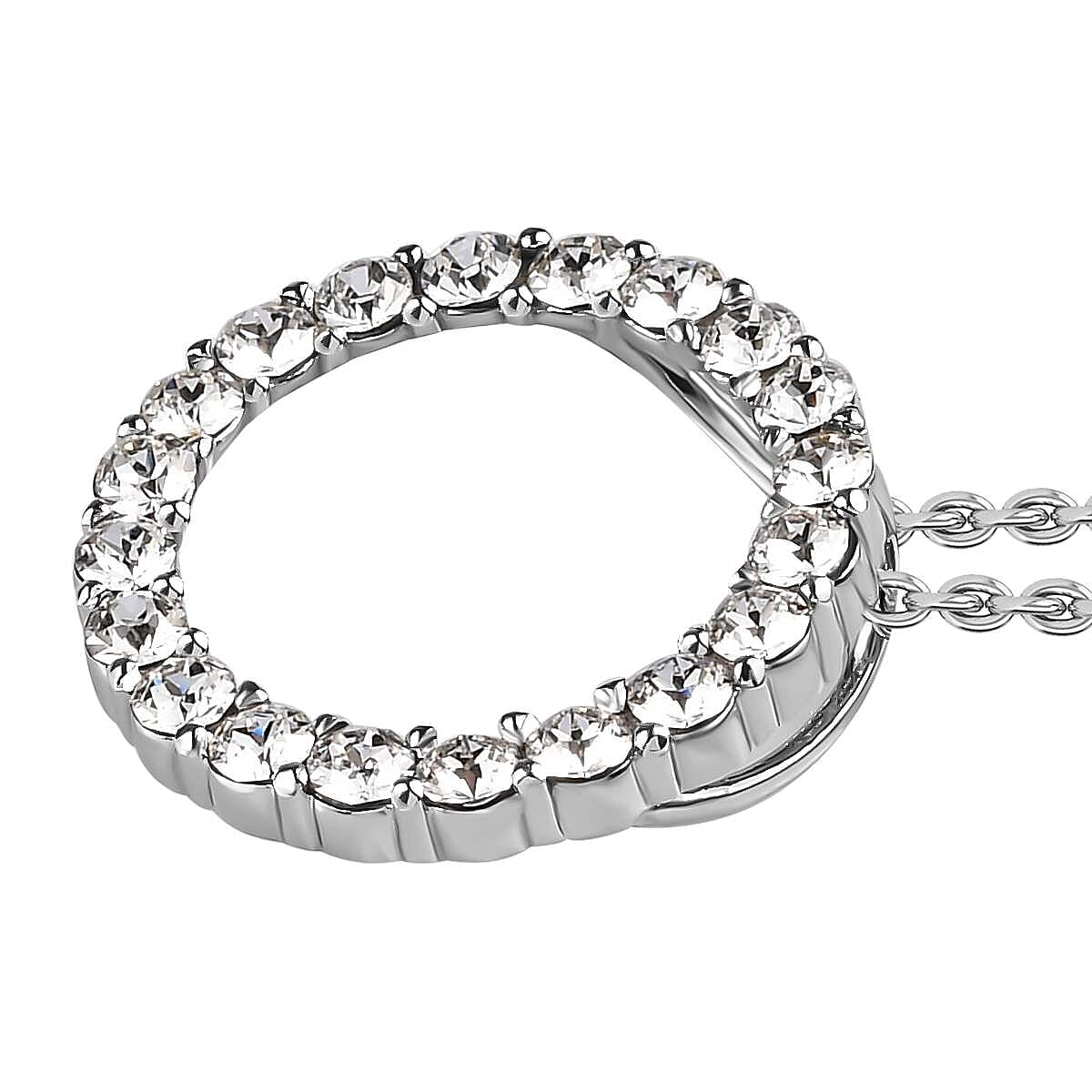  White Finest Crystal Circle Pendant in Platinum Overlay Sterling Silver 0.80 ct 0.800 Ct.