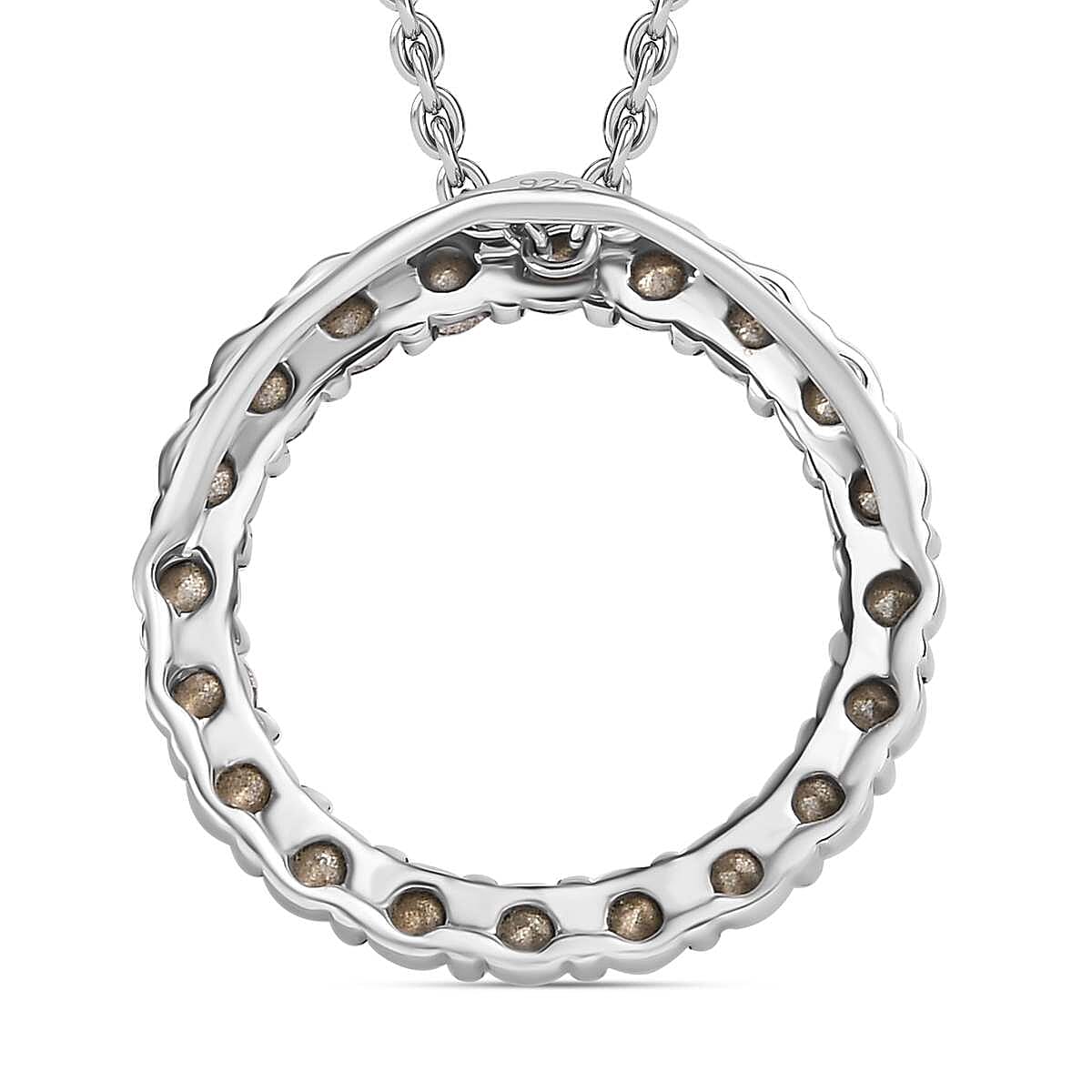  White Finest Crystal Circle Pendant in Platinum Overlay Sterling Silver 0.80 ct 0.800 Ct.