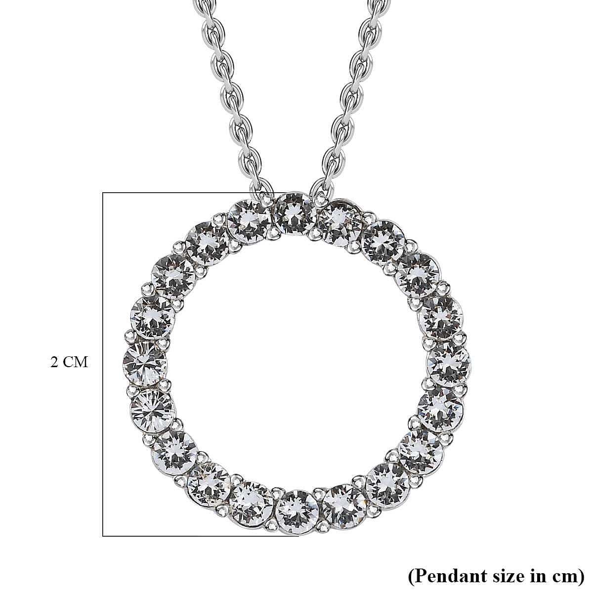  White Finest Crystal Circle Pendant in Platinum Overlay Sterling Silver 0.80 ct 0.800 Ct.